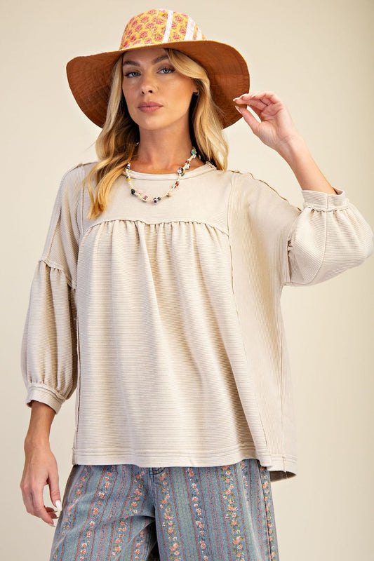 Top Khaki Tan Baby Doll Textured Knit&nbsp; &nbsp;Women's&nbsp; ET71888K