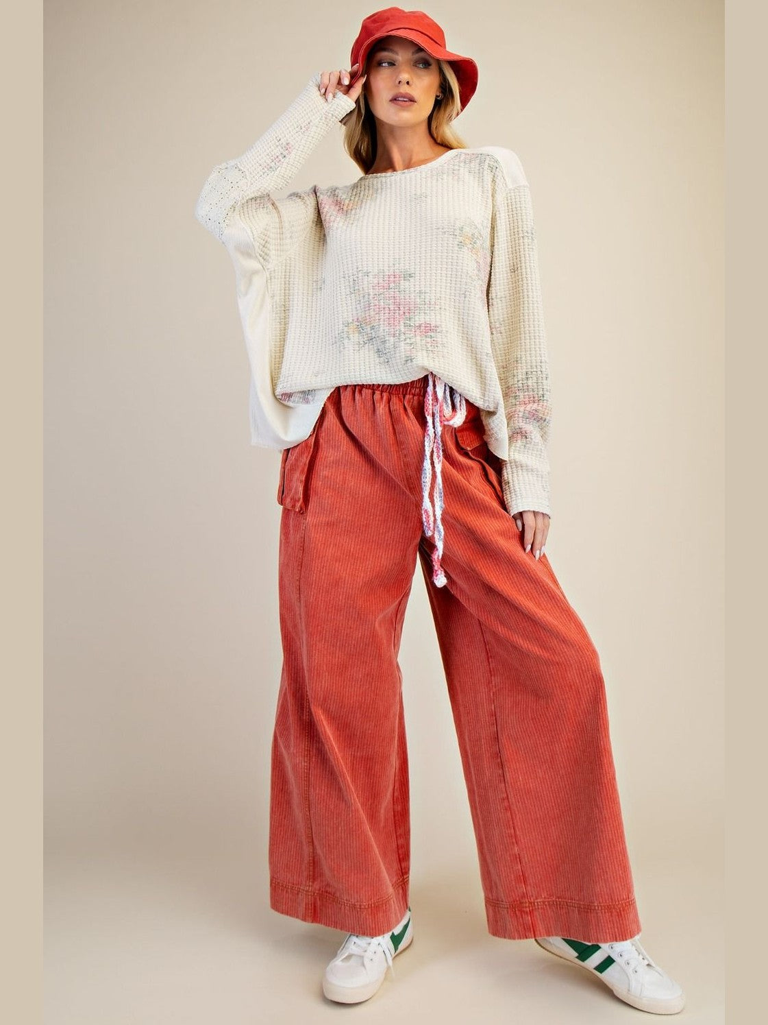 Shirt Pullover Natural Waffle Texture Knit Women's ET71901