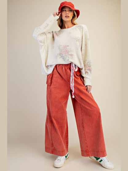 Shirt Pullover Natural Waffle Texture Knit Women's ET71901