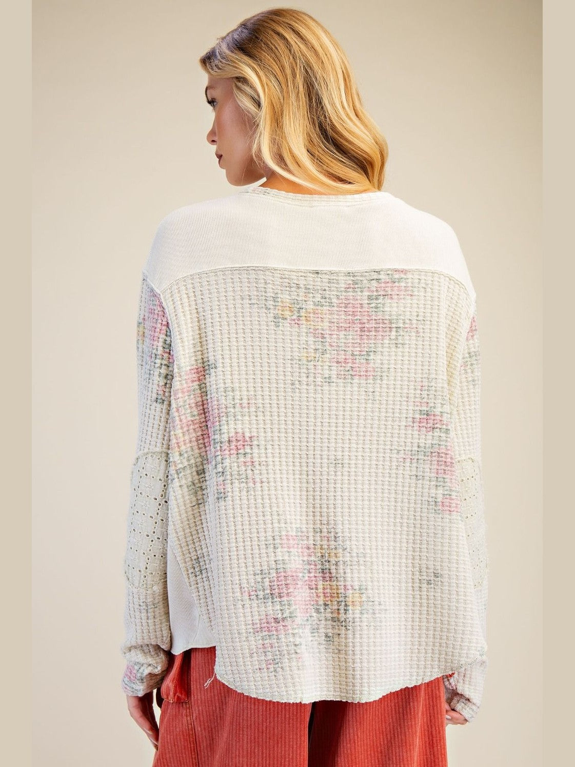 Shirt Pullover Natural Waffle Texture Knit Women's ET71901