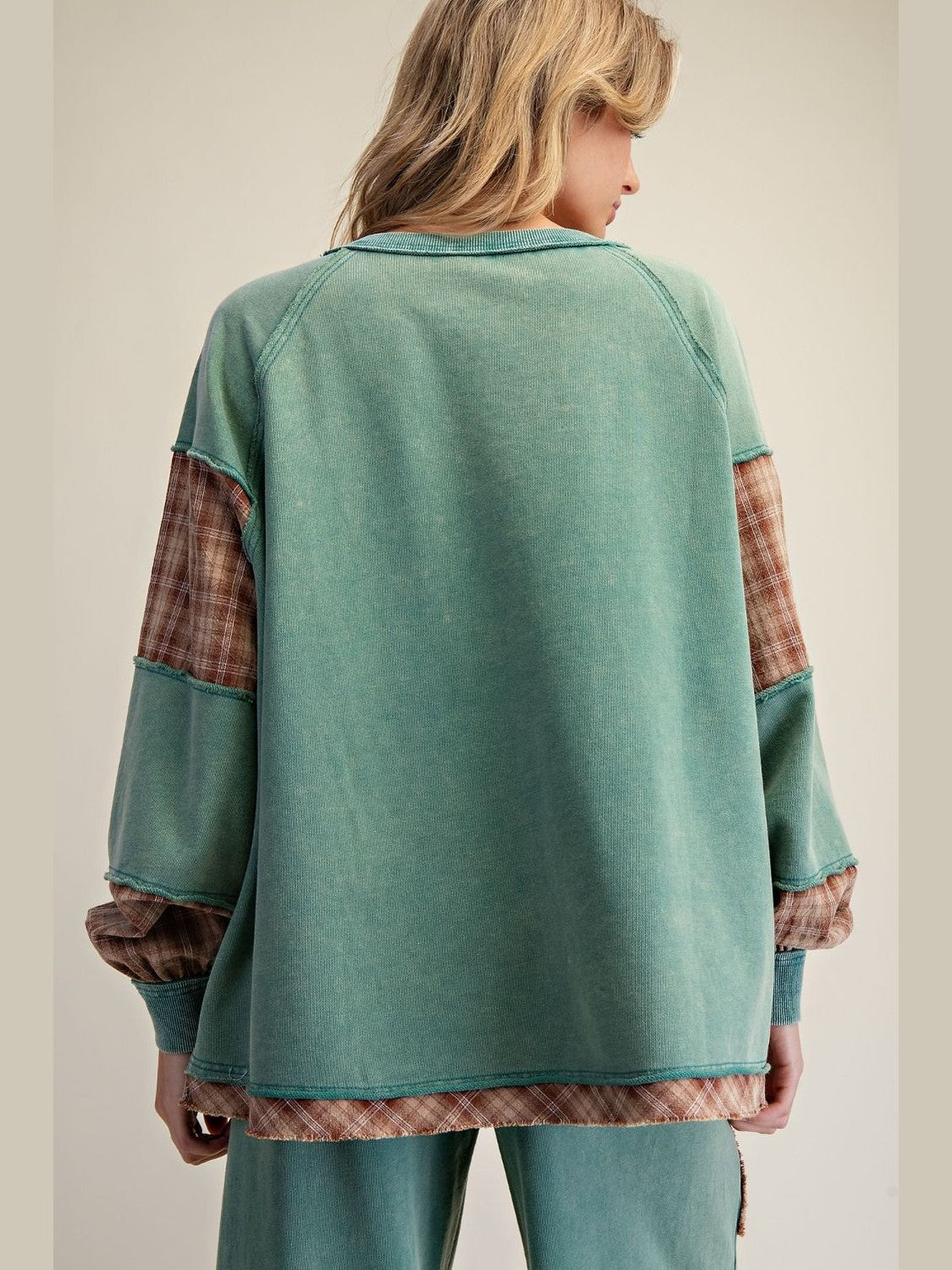 Top Pullover Pine Green Long Sleeve Star Patchwork&nbsp; &nbsp;Women's&nbsp; ET72052