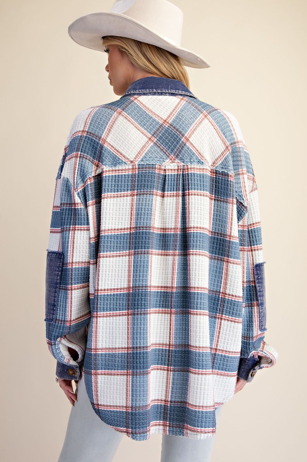 Easel-Jacket Shacket White/Blue Denim Courduroy&nbsp;Women's&nbsp; ET72070