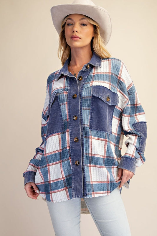 Easel-Jacket Shacket White/Blue Denim Courduroy&nbsp;Women's&nbsp; ET72070