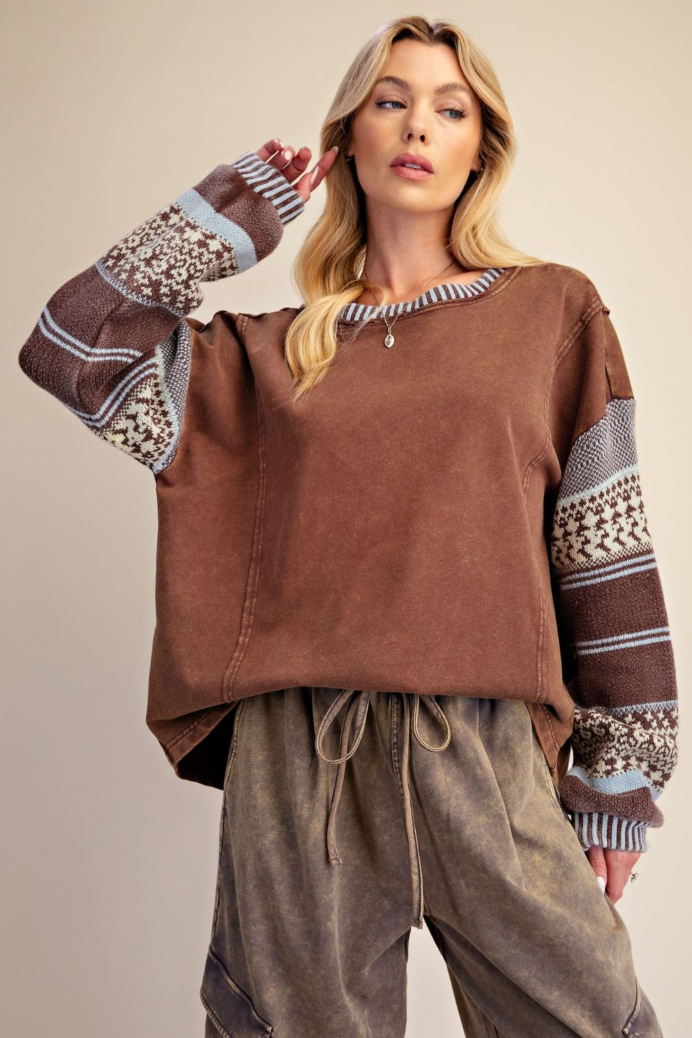 Top Pullover&nbsp; Mocha Knit 2 Long Sleeve Women's&nbsp; ET72118M