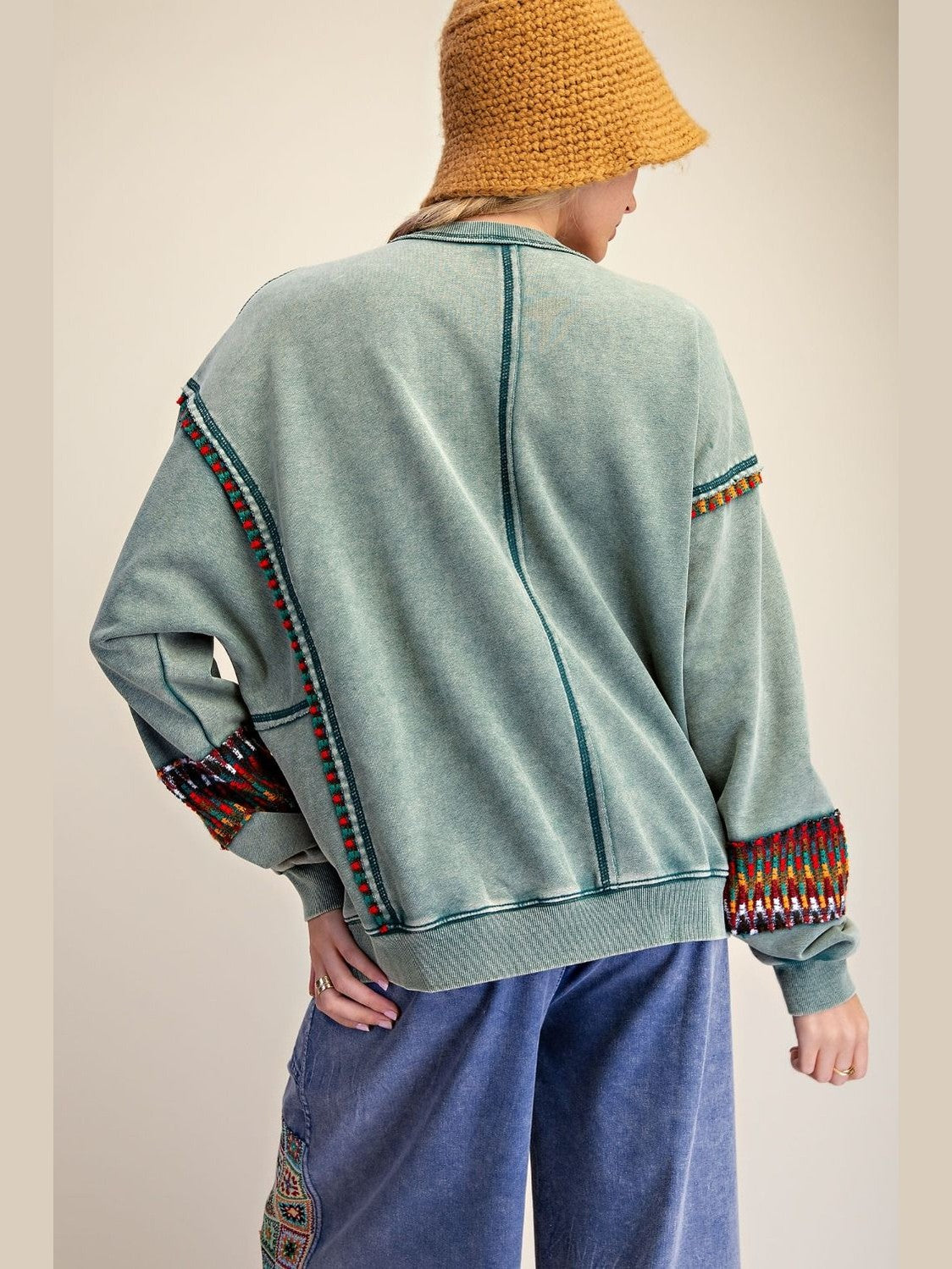 Top Pullover Terry Oversized Mineral Washed Pine Green Women's  ET72154PG