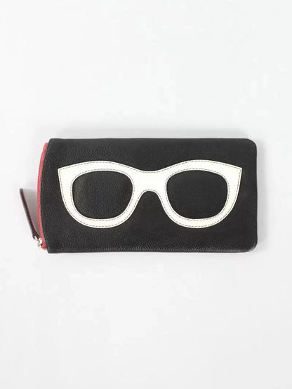 Eye Glass Case Leather Black /Bone /Red 6462 