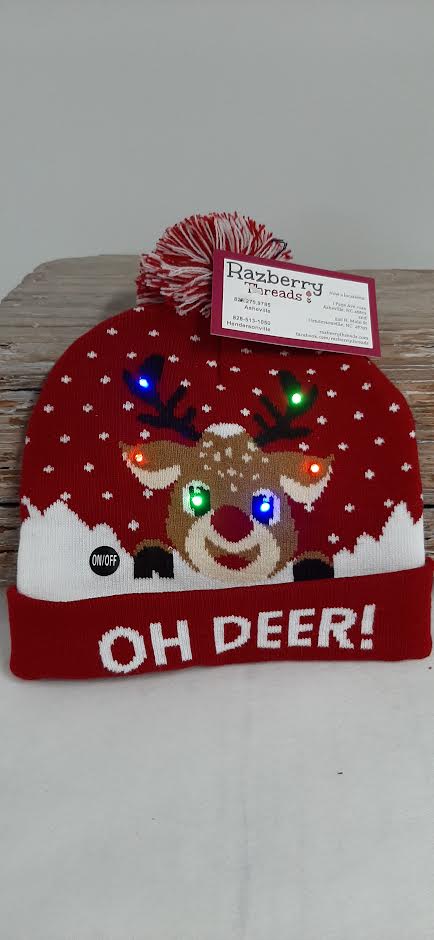 Oh Dear- Red Lighted-Christmas Child's Beanie Hat 