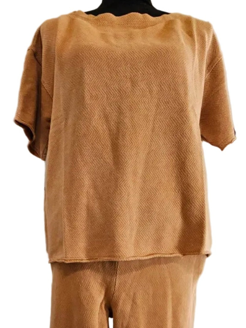 Shirt Pullover Honey Glaze Elbow Sleeve Boat Neck Boxy 41g-A4505