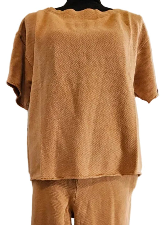 Shirt Pullover Honey Glaze Elbow Sleeve Boat Neck Boxy 41g-A4505