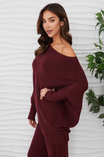 MILIO- Sweater Asymmetrical Wine Knit Ultra Soft 330105