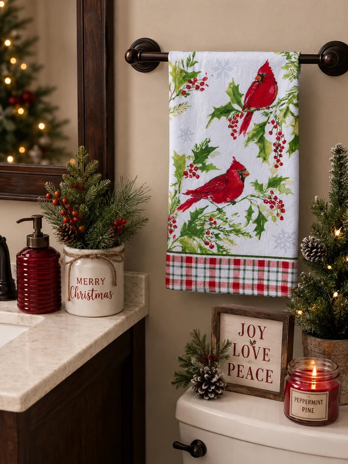 Tea Towel&nbsp; Christmas Winterberry Cardinals Dual Purpose Towel H8350