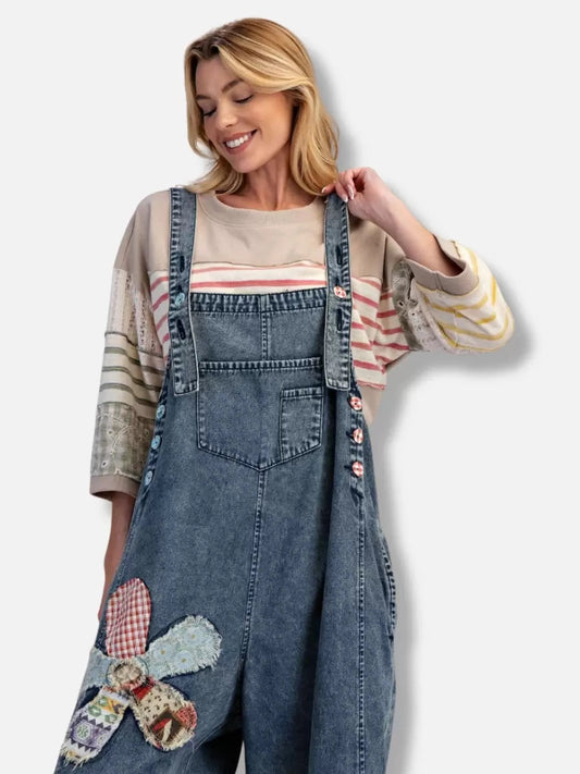 &nbsp;Easel-Overalls Dark Denim Flower Patch&nbsp; Women's&nbsp; EB56395