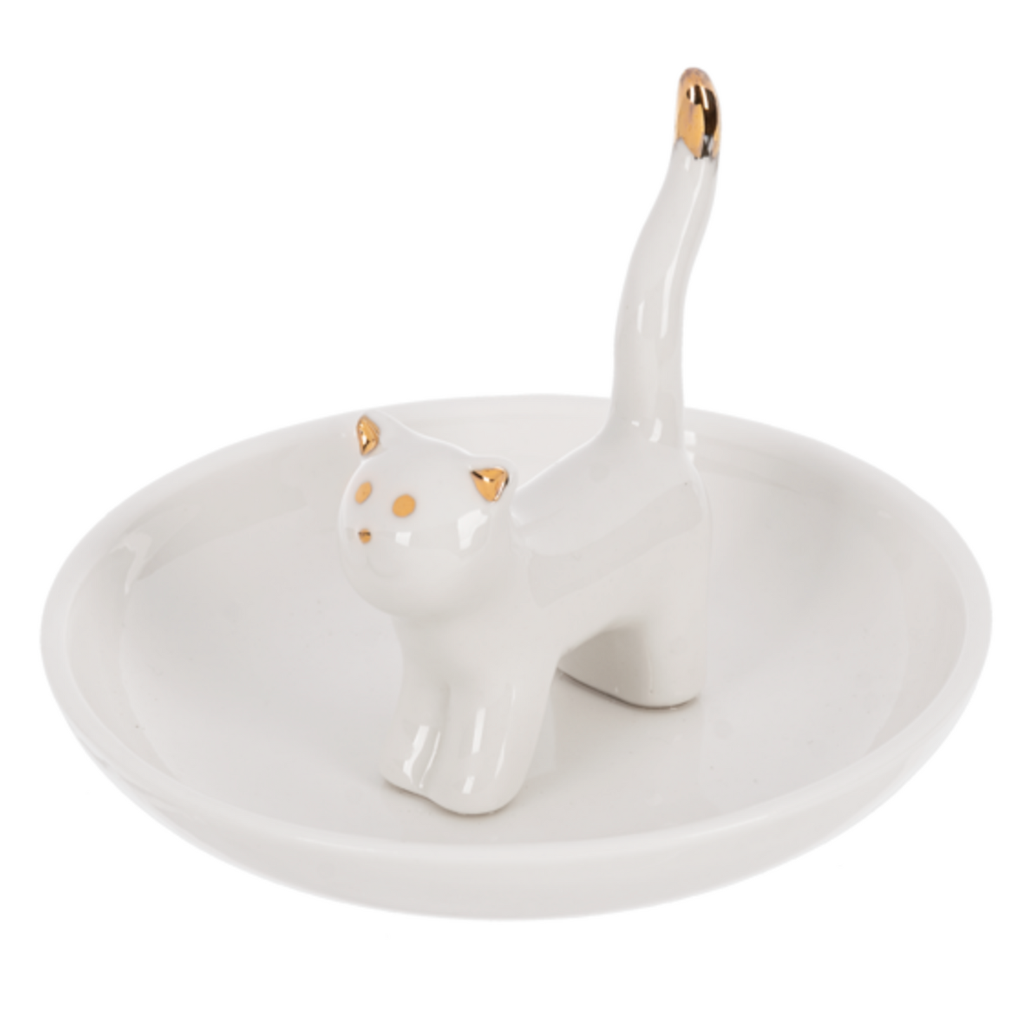 Holder Ring Cat White/Gold Round Ceramic CB186458 