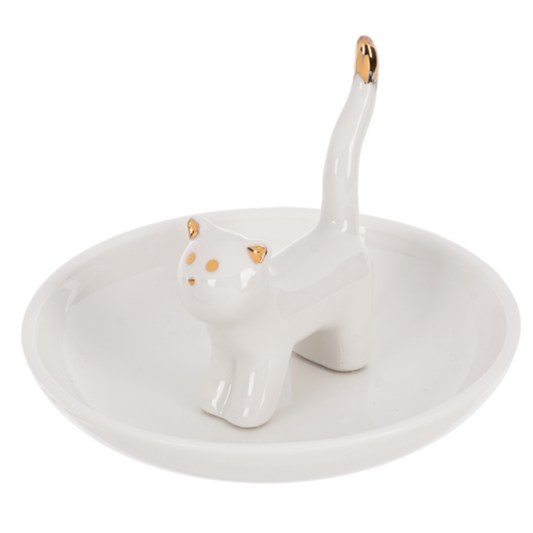 Holder Ring Cat White/Gold Round Ceramic CB186458 