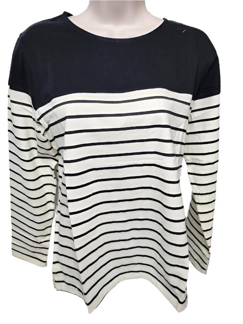 Pullover 3/4 SleeveIvory/Black Stripe Women's 1149ivbk 