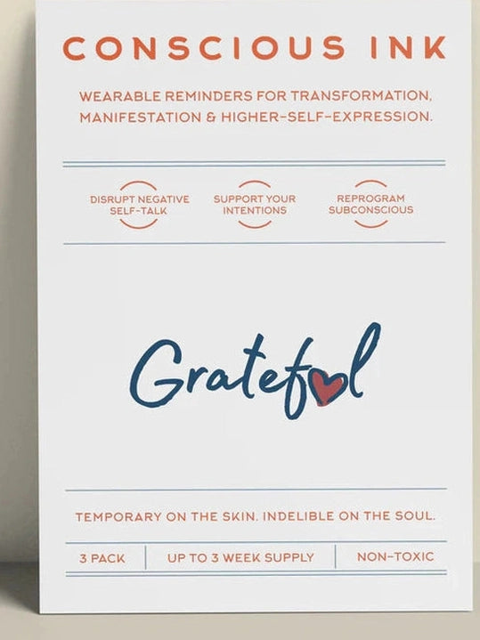 Temporary Tattoo Grateful 3Pk Black 2P0 