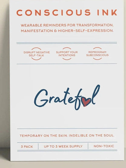 Temporary Tattoo Grateful 3Pk Black 2P0 