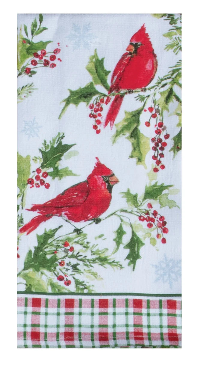Tea Towel&nbsp; Christmas Winterberry Cardinals Dual Purpose Towel H8350
