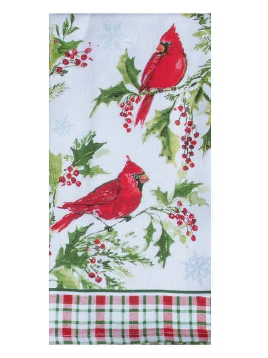 Tea Towel&nbsp; Christmas Winterberry Cardinals Dual Purpose Towel H8350