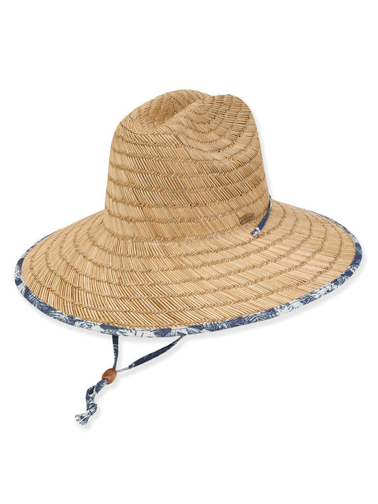 Hat&nbsp; Straw Blue Floral Trim&nbsp; 4.5"Brim Caribbean Joe Women's Hcj278