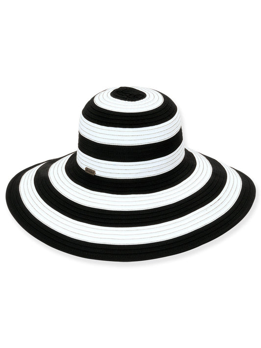 Hat - Black/White-Sewn Ribbon -Women's-Hh1384a 