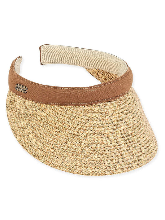 Visor Tan  Paper Braid Clip On  3.5" Brim Women's-Hh1942F 