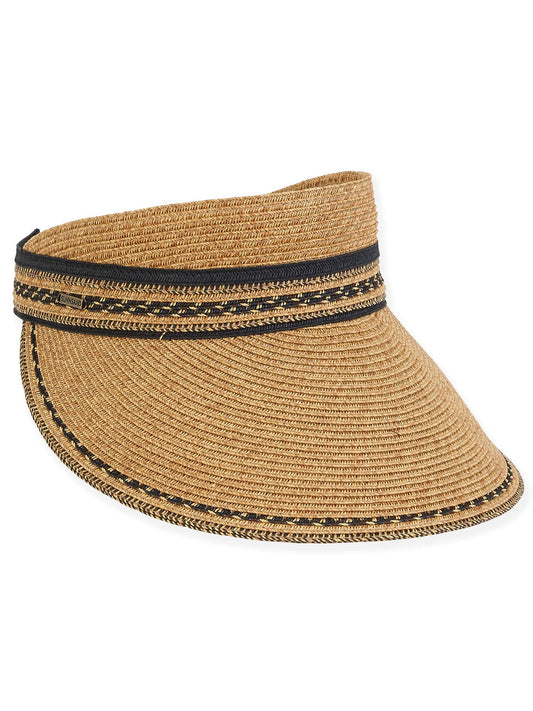 Visor Tan  Polyester Straw  5" Brim Women's-Hh2884B 