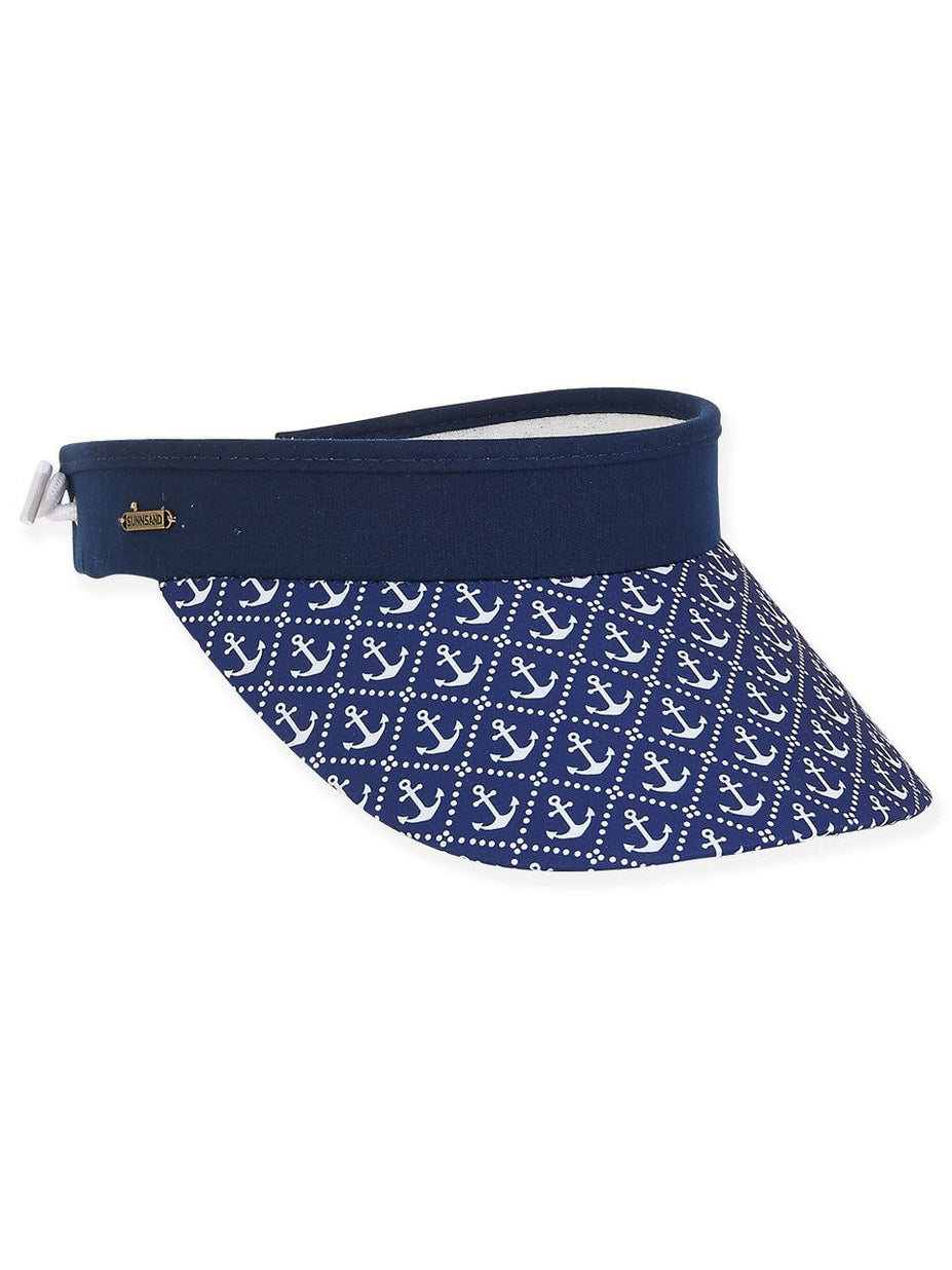 Visor  Navy Anchors  Cotton Twill Clip On 3.5" Brim Women's-Hh2907B 