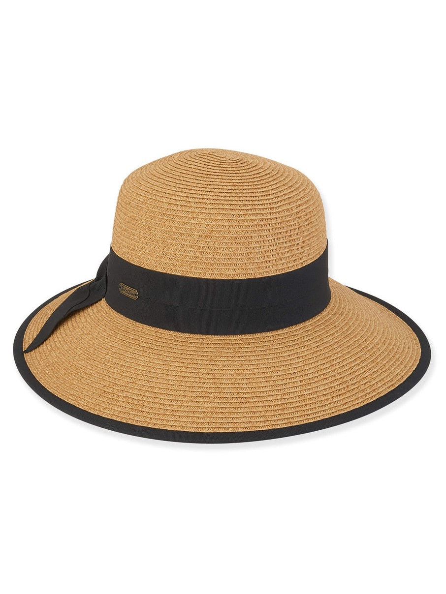 Hat Black Bow Paper Braid Bucket Adjustable 4" Brim Women's-Hh2986B