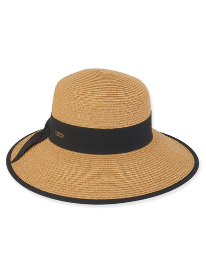 Hat Black Bow Paper Braid Bucket Adjustable 4" Brim Women's-Hh2986B