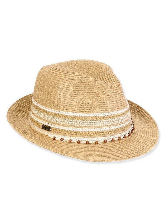Hat Tan Paper Braid Fedora&nbsp; Adjustable 2" Brim Women's-Hh3277B