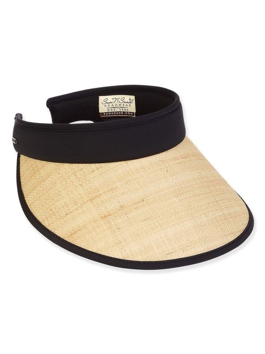Visor Black  Polyester Raffia Straw  4.5 " Brim Women's-Hh3378B 