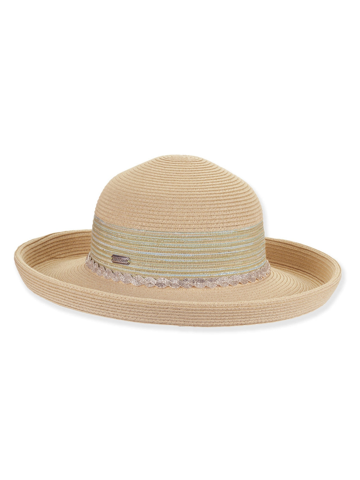 Hat Tan Paper Braid Up Brim Adjustable 3"- 1" Up Turn Brim Women's-Hh3449B