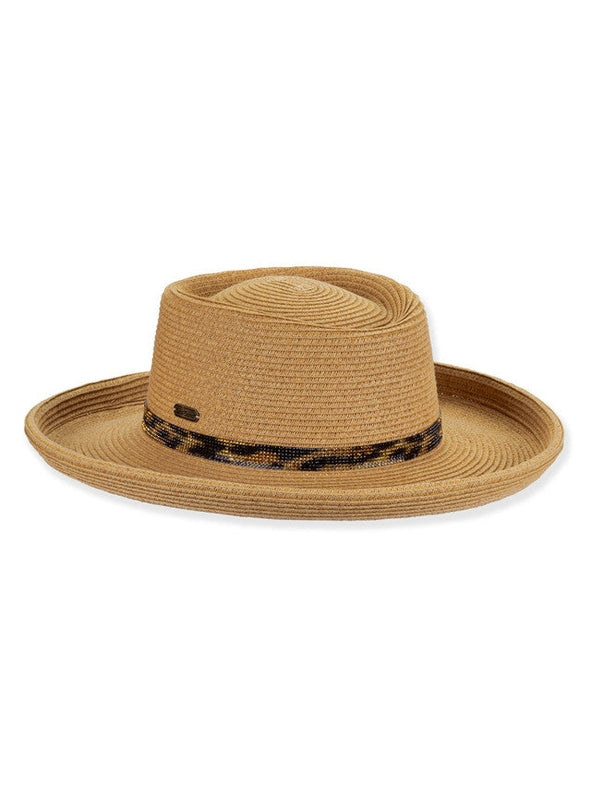Hat Tan Paper Braid Gambler Adjustable 2.75" Brim Women's-Hh3454A