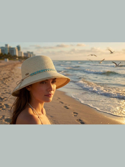 Hat Ivory Paper Braid Tapered Bucket Adjustable 3.5" Brim Women's-Hh3470A