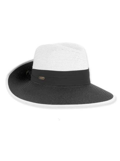 Hat Black/White&nbsp; Paper Braid Turn Up Adjustable 3.5" Brim Women's-Hh3479B
