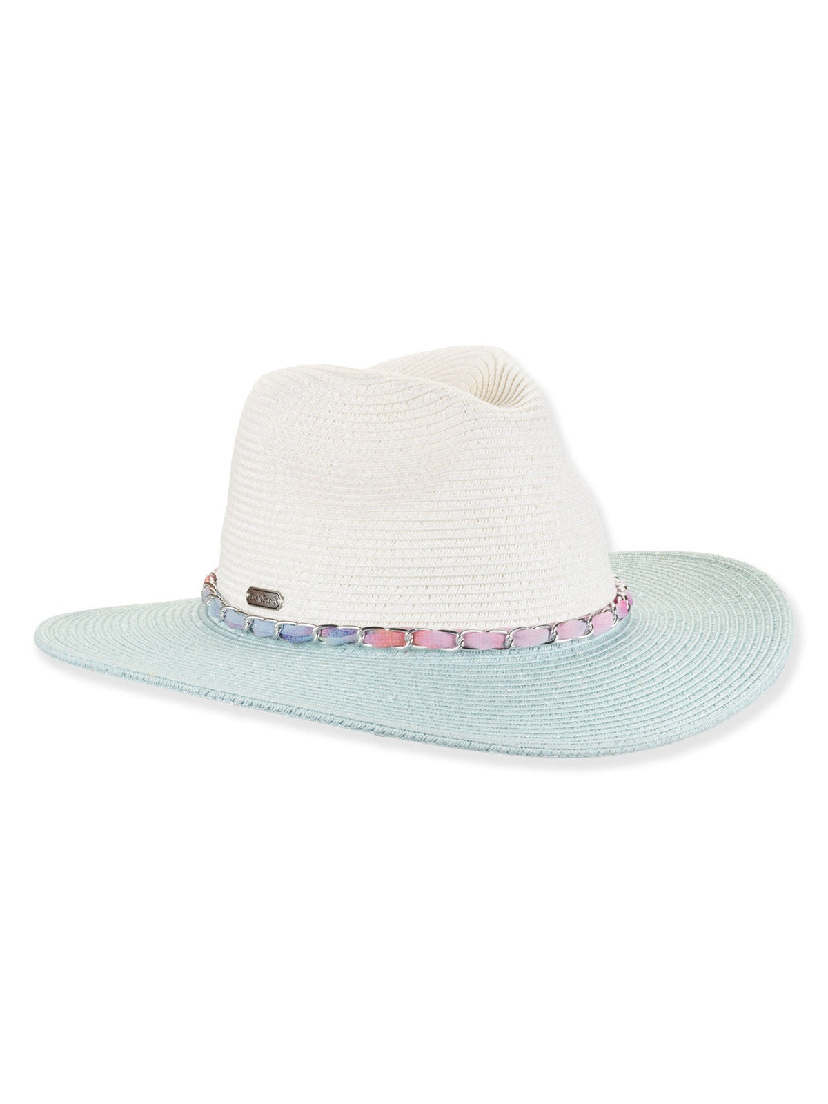 Hat Blue/White Paper Braid Safari 3.5" Brim Women's-Hh3499B