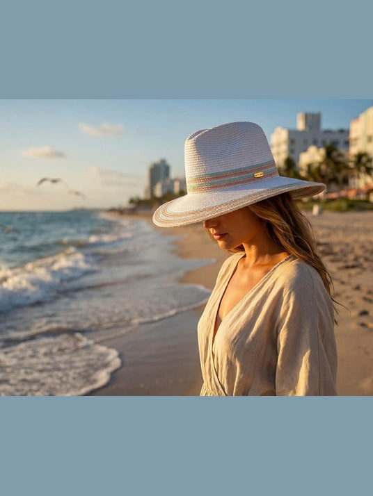 Hat White&nbsp; Paper Braid Safari Visor 4" Brim Women's-Hh3505A