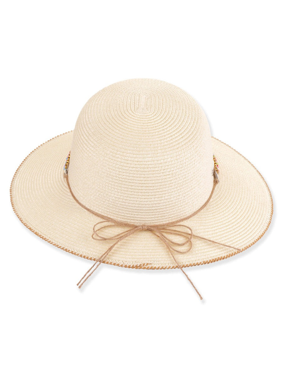 Hat Ivory Paper Braid Tapered Bucket Adjustable 3.5" Brim Women's-Hh3560A