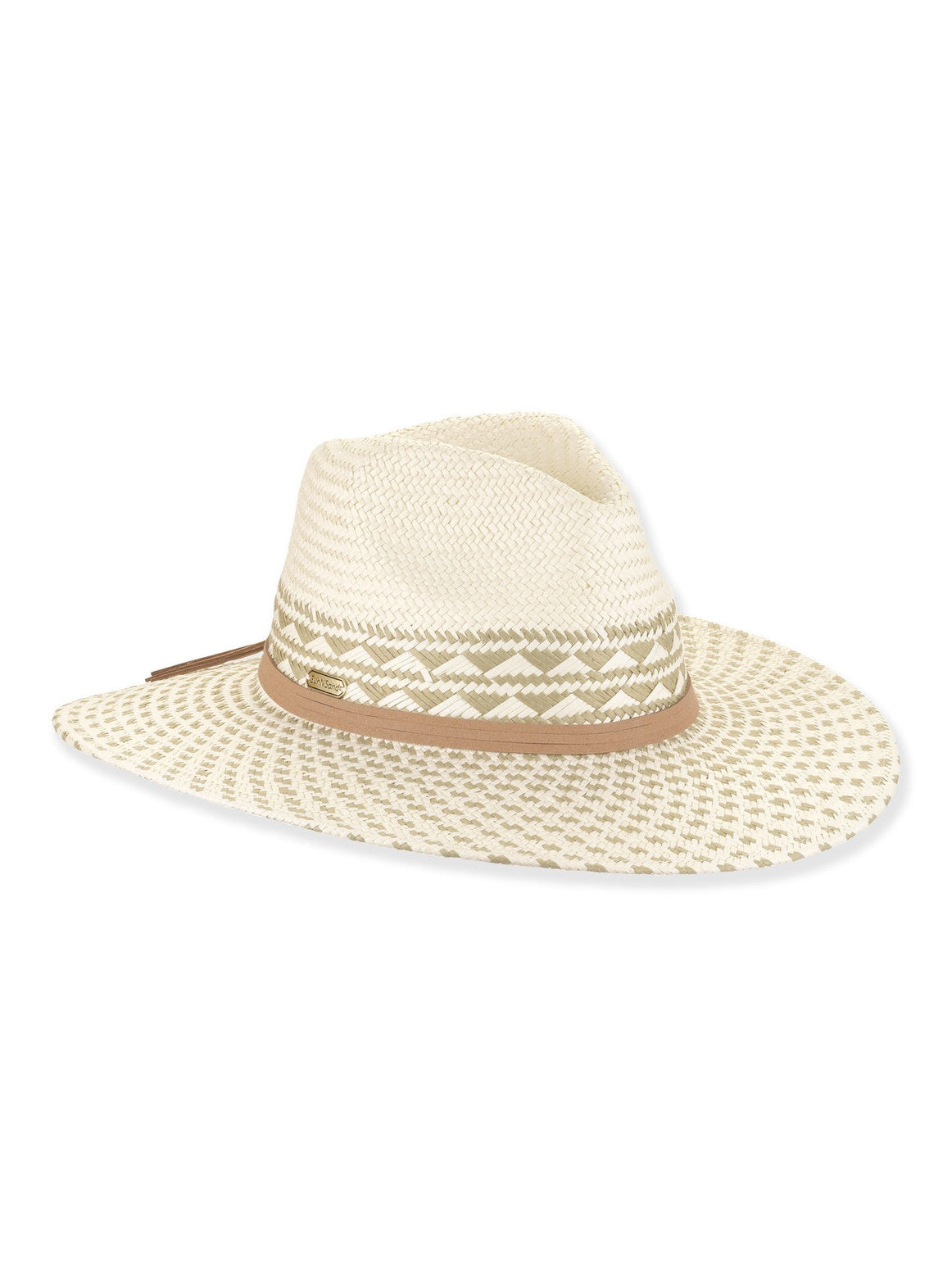 Hat Ivory/Taupe Paper Straw Safari 3.5" Brim Women's-Hh3629A