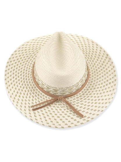 Hat Ivory/Taupe Paper Straw Safari 3.5" Brim Women's-Hh3629A