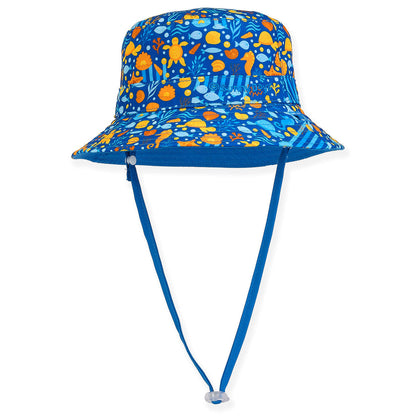 Hat - Reversible-Blue/Sea/ Creatures-Poly Bucket Brim- Chidren -Hk428 