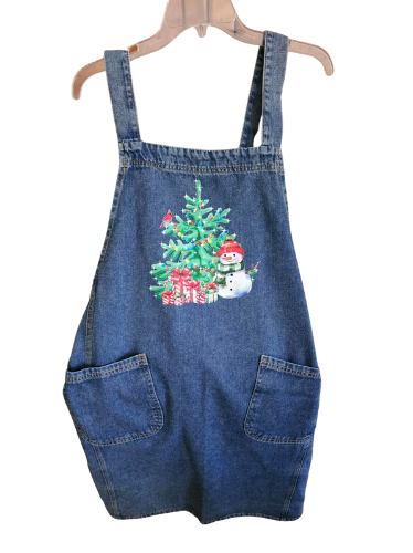  Apron&nbsp; Christmas Tree/Santa Denim 2 Pocket Adult RTDACTS