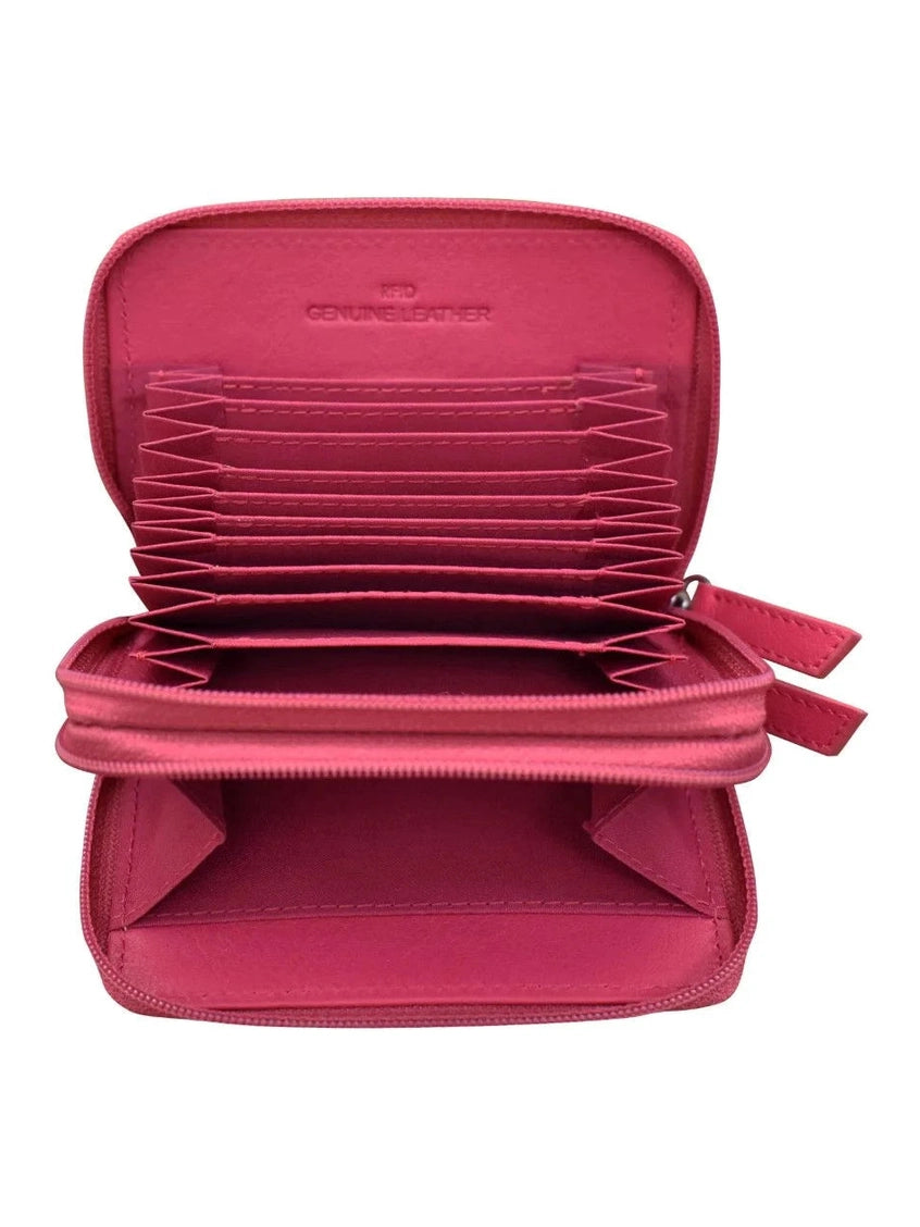 Wallet Double Zip Indian Pink Accordion Card Case 6714 