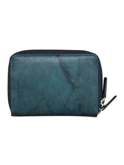 Wallet Double Zip Jeans Blue Accordion Card Case 6714 