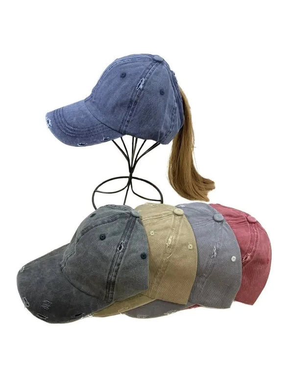Baseball Cap Women's Denim Washed Pony Tail  4 Colors  Ht5118