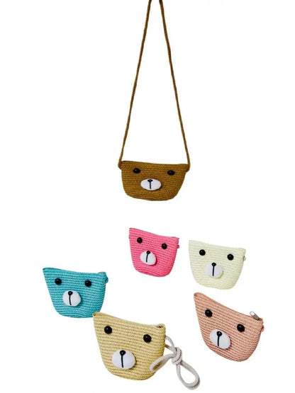 Children's Purse Crossbody  Woven Bear Face   6 Colors  Pr183