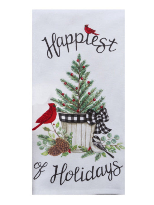 Tea Towel Christmas Happiest Holidays Cardinal  Dual Purpose Towel H7099