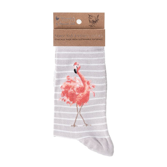 Women's Bamboo Socks - SOCK015 - Pretty in Pink Flamingo 