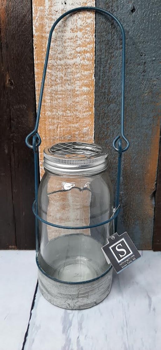 Hanging or Tabletop Mason Jar VaseVotive Candle Holder, Gray, 7 x 4-Sullivans- N2070 